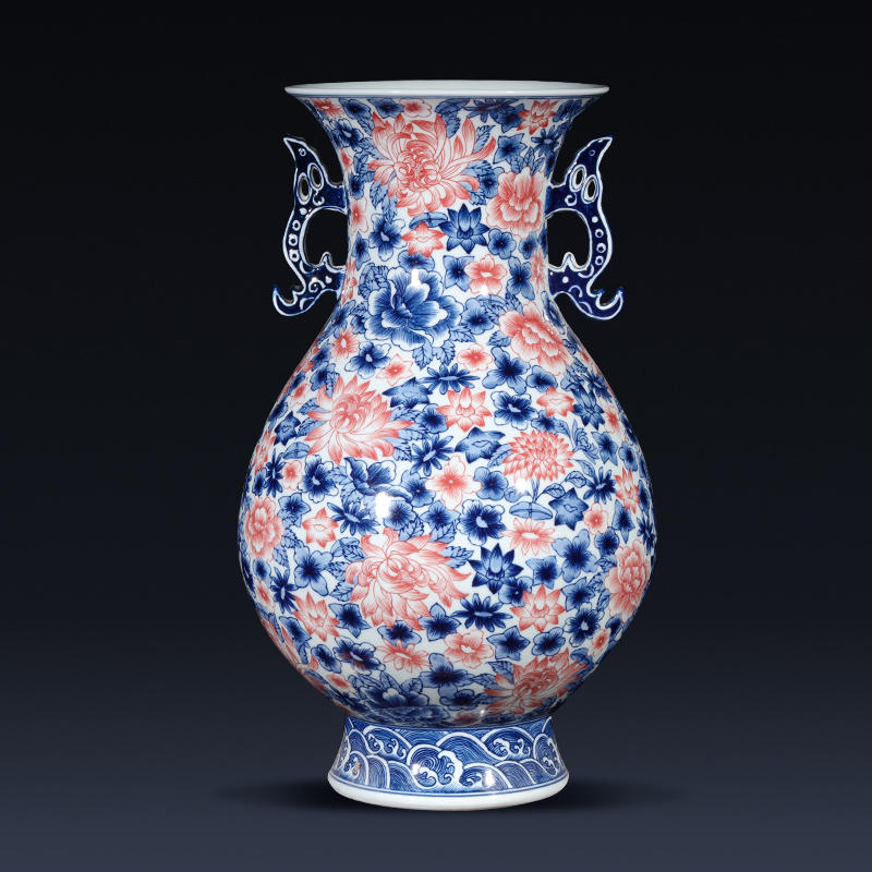 Jingdezhen ceramics imitation qianlong hand - made the ears of the blue and white porcelain vase antique Chinese wine TV ark, furnishing articles