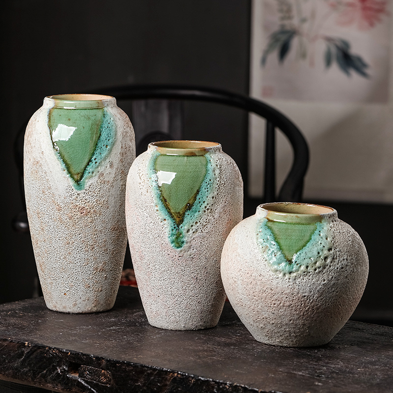 New Chinese style restoring ancient ways of jingdezhen ceramics creative household adornment manual crackle three - piece vase furnishing articles