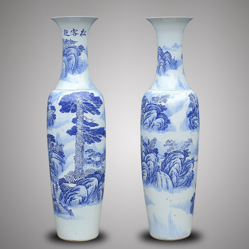 Jingdezhen ceramics of large blue and white porcelain vase 1 m 6-2 meters guest - the greeting pine Chinese style hotel gift sitting room