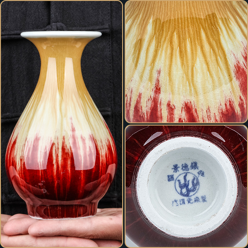 Jingdezhen ceramics antique ruby red mini floret bottle of new Chinese style living room rich ancient frame wine cabinet office furnishing articles