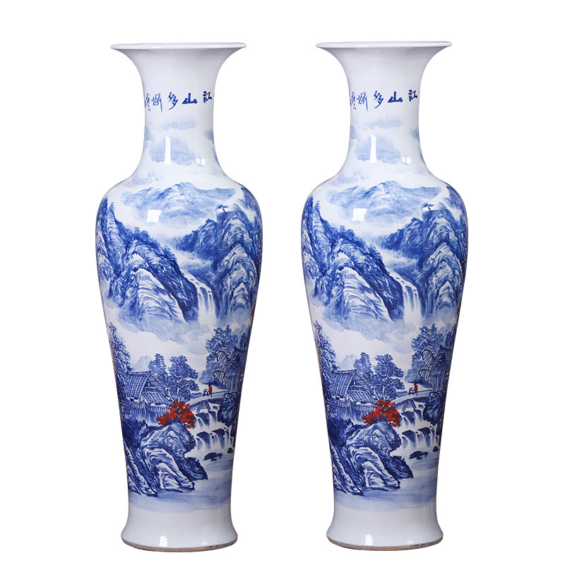 Jingdezhen ceramics hand - made ground of blue and white porcelain vase of new Chinese style household adornment furnishing articles housewarming gift size