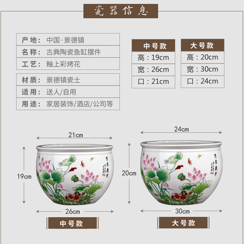 Jingdezhen ceramics powder enamel pot large hydroponic bowl lotus pond lily copper money plant potted grass court goldfish bowl