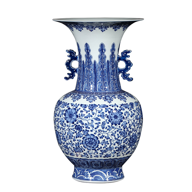 Jingdezhen blue and white ears imitation qianlong hand - made ceramics vase Chinese ancient frame sitting room adornment is placed