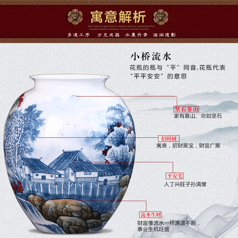 Jingdezhen ceramics famous master hand antique blue and white porcelain vase flower painting and calligraphy study landing place