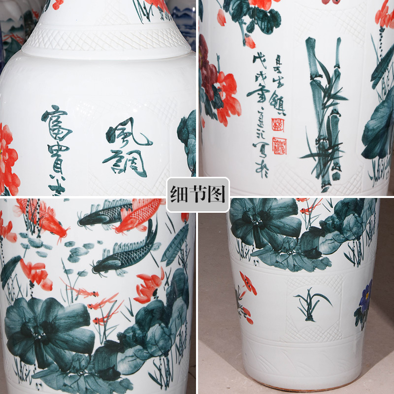 Jingdezhen ceramics hand - made landing big vase 1 m 6 Chinese style living room hotel villa furnishing articles housewarming gift