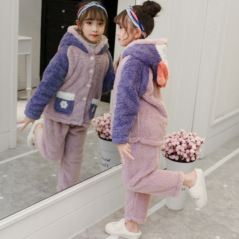 Child Sleepwear Winter Style Girl Coral Suede Boy Girl Plus Suede Thickened boy Baby Flannel Home Clothing