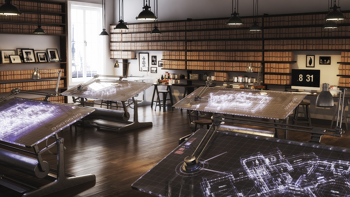 2015办公室空间工作室3d模型现代loft复古风格工作室3d国外evol36