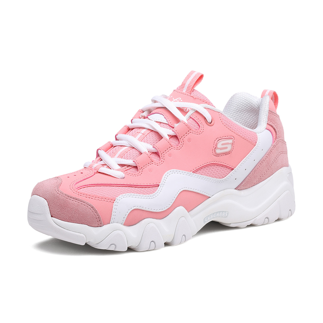 skechers斯凯奇女鞋dlites粉色熊猫鞋厚底运动休闲鞋88888000