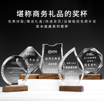 Solid Wood medals customized honorary party member crystal trophy excellent employee authorized card lettering souvenir production