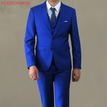 Mens suit suit Korean version of slim spring and autumn Luhan with blue groom handsome vest suit three-piece male