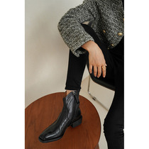 Gross Cat GS Original Washed Mapleather Short Boots Woman 2021 Autumn Winter New Genuine Leather Handmade Square Head Coarse Heel Western Boots