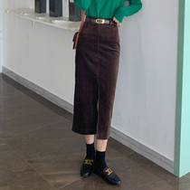 Wine Port Wind Retro Spring Autumn New Light Core Suede Open Fork half body dress High waist A character for a long skirt in the middle of a long skirt