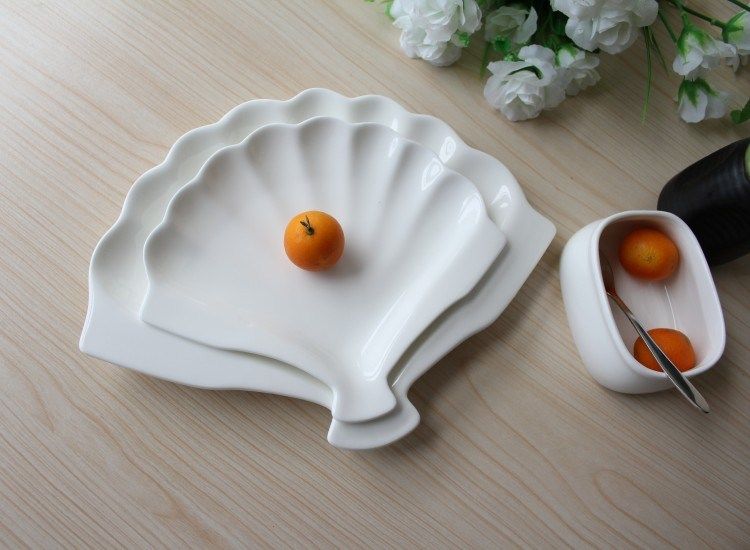 创意陶瓷家用盘餐厅酒店餐具纯白盘子热菜冷菜特色盘扇形盘包邮