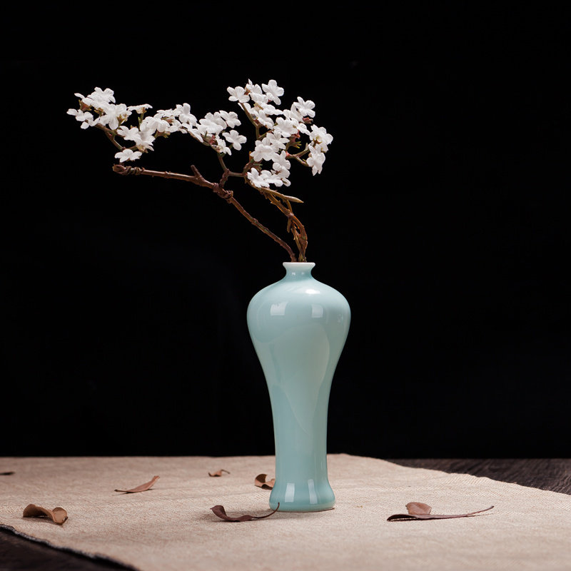 景德镇陶瓷花插 瓷器小花瓶 青釉手绘花器 家居饰品 茶道摆件_7折现价