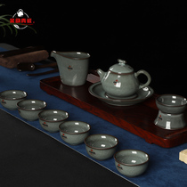 Pro-rhyme celadon Geyao iron tire ice crack teapot tea cup complete set of fine kung fu tea set ceramic household gift box set
