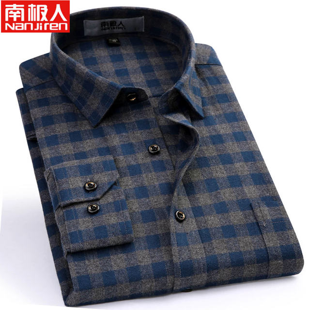 Antarctica cotton long sleeve shirt all cotton frosted square Plaid father's business casual middle aged and old men's shirt Antarctica cotton long sleeve shirt all cotton frosted square Plaid father's business casual middle aged and old men's shirt