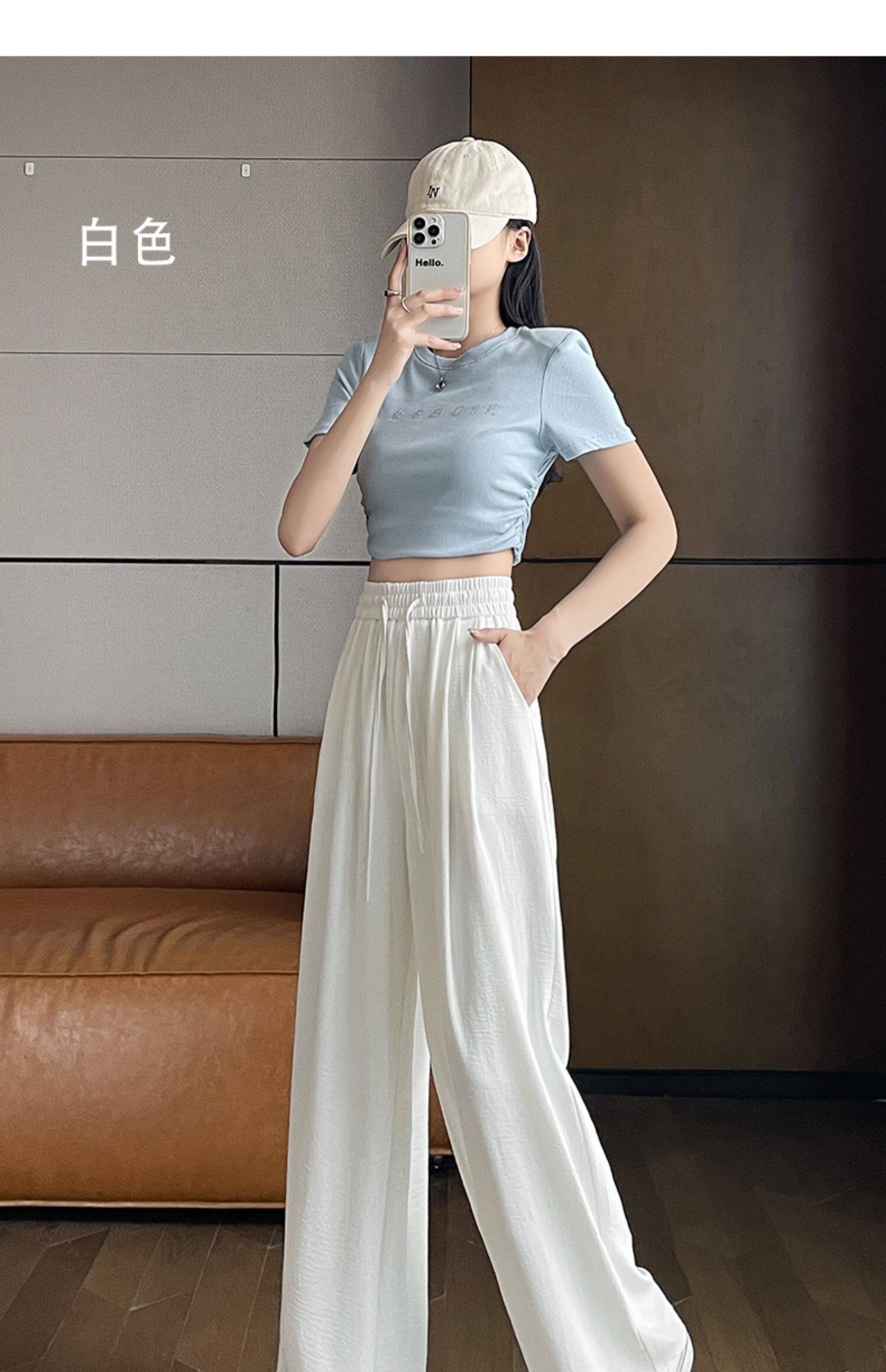 白色裤子女夏季薄款裤垂感高级感2025新款直筒宽松糯米阔腿山本裤