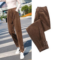 Velvet corduroy pants womens 2021 autumn and winter new straight loose daddy pants buckle net red velvet halterneck pants