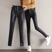 Velvet leather pants womens 2021 new high-waisted matte leggings women are thin and wear thickened tight little feet pencil pants