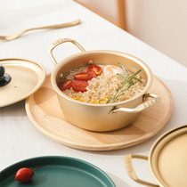 Korean Bubble Noodle Pan Lanoodle Pan Small Cooking Pan induction cooktop Oven Pan Korean Nets Red double-ear instant noodles Pan Cooking Pan Yellow Aluminum Pan