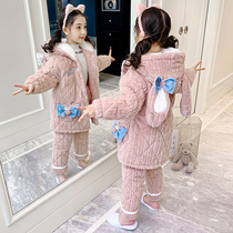 Girls pajamas with cotton in winter and new childrens warm robe coral velvet extended Princess home clothes