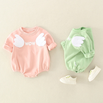 Baby triangle long sleeve ha clothes spring and autumn 0 cotton 3 months newborn baby cute one-piece shirt clothes spring clothes