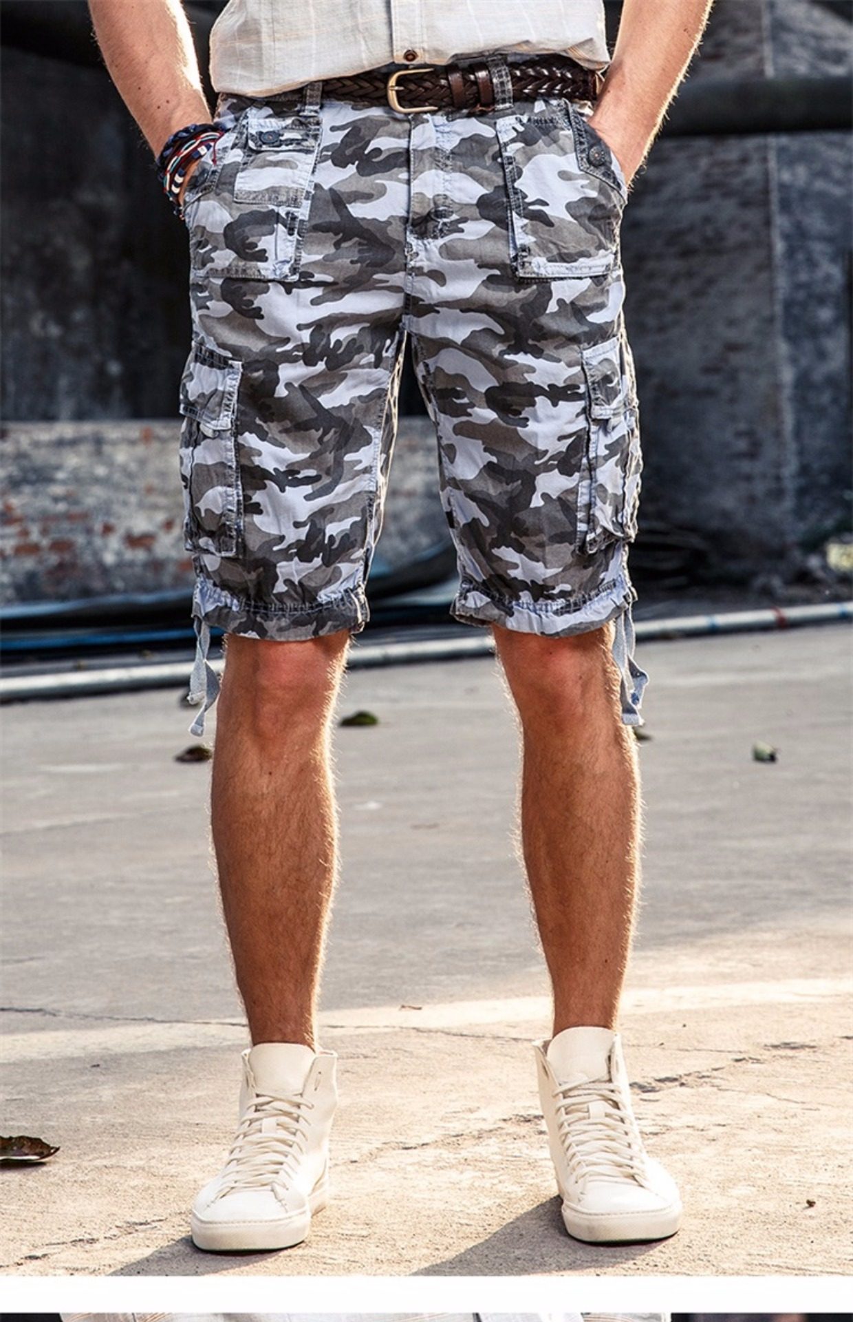 夏季迷彩裤男士短裤夏天休闲裤子中裤工装沙滩裤五分马裤多口袋潮