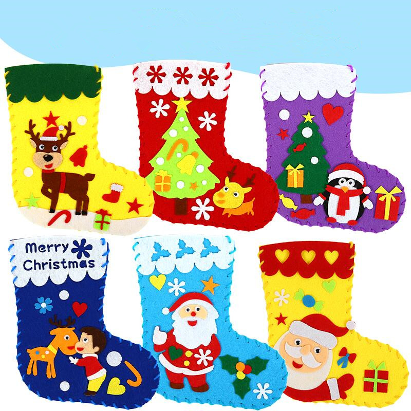 不织布圣诞袜麋鹿缝制袜子圣诞儿童diy手工材料包幼儿园手工礼物