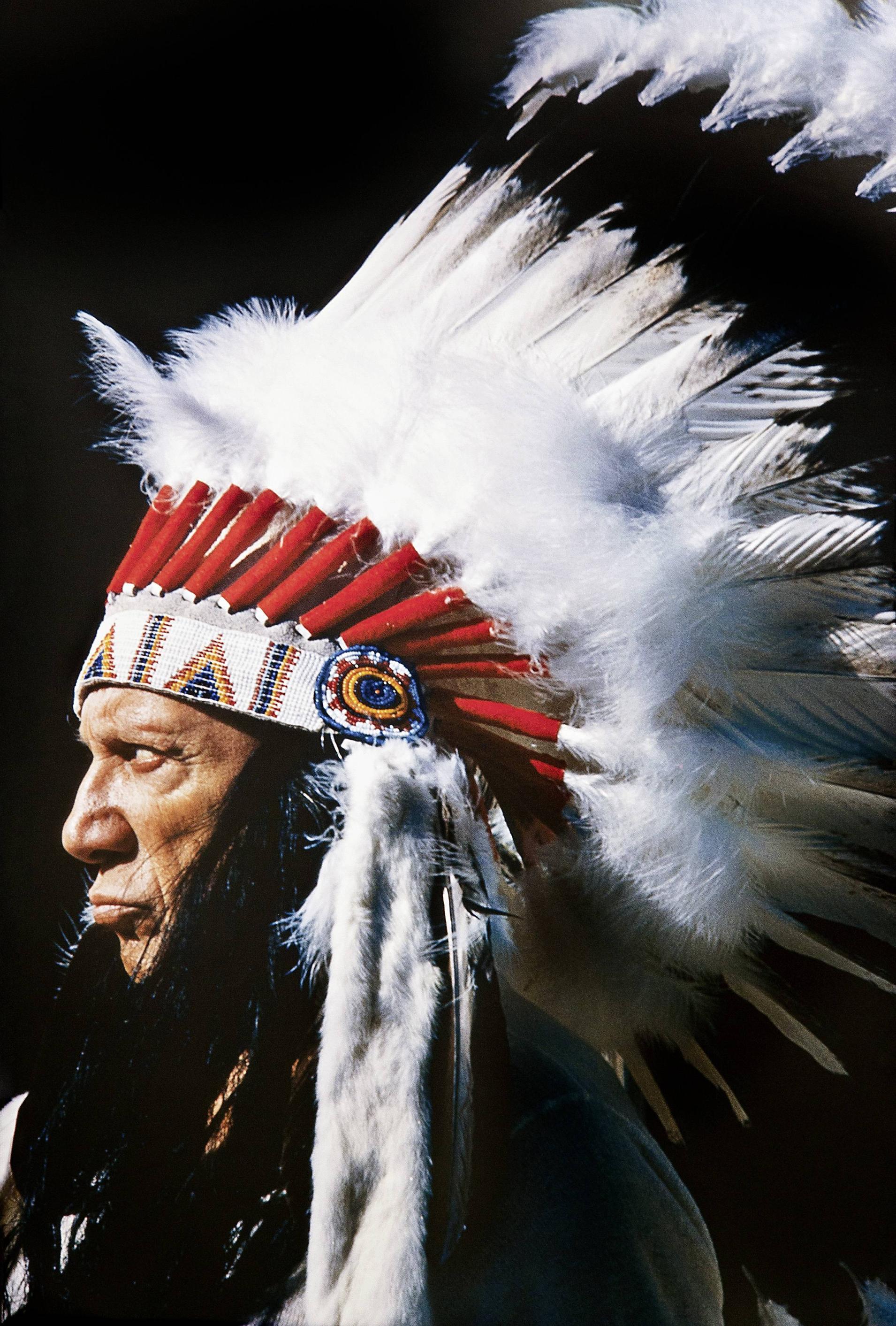 有立下战功的印第安人头上都会头戴羽冠,羽毛在他们眼里是勇敢的象征.