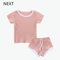 UK NEXT childrens clothing Nordic ins and women baby Summer pure cotton pit strips light and thin foreign air baby 2 pieces suit