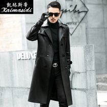 The new business leather-clothes head-layered cowhide fan coat has a long knee coat pattern with a long coat