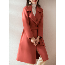 Double-sided woolen coat womens long Korean version of popular wool woolen zero cashmere slim lace-up jacket 2021 New