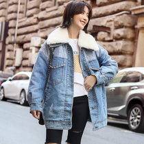 2019 Winter trend new denim Pike coat coat womens medium length whole mink mink inner mink fur coat