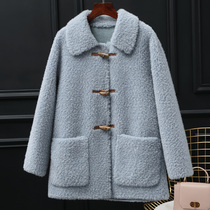 2019 Winter new grain grain cashmere coat womens long horn buckle lamb fur fur coat