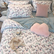 Milk velvet four-piece small floral American pastoral style winter warm flannel double-sided velvet coral velvet bedding