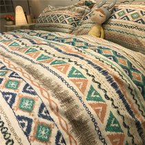Bohemian four-piece cotton cotton B & B apartment style quilt cover sheets quilt 1 8m bed simple texture