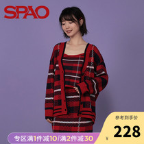 SPAO womens check V-neck sweater cardigan spring new fashion trend youth SPCK949S53