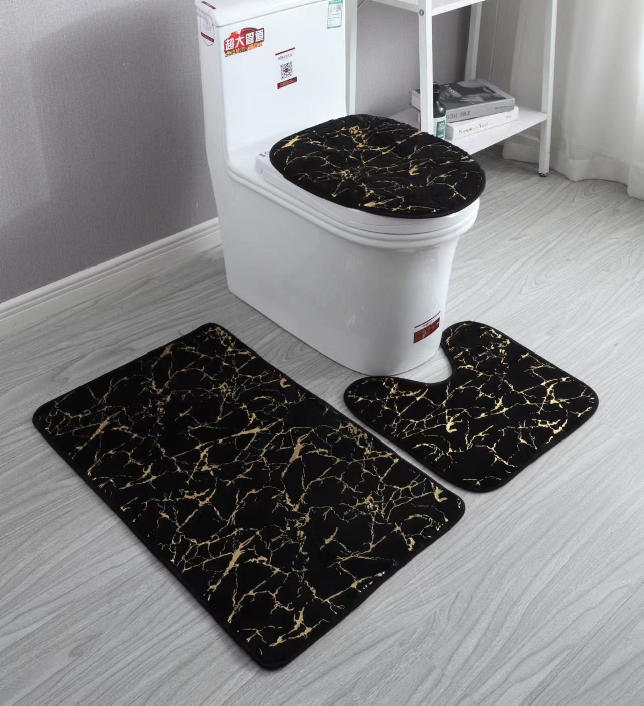 modern simple plain bronzing rabbit wool carpet bathroom bedroom study floor mat toilet toilet three-piece carpet