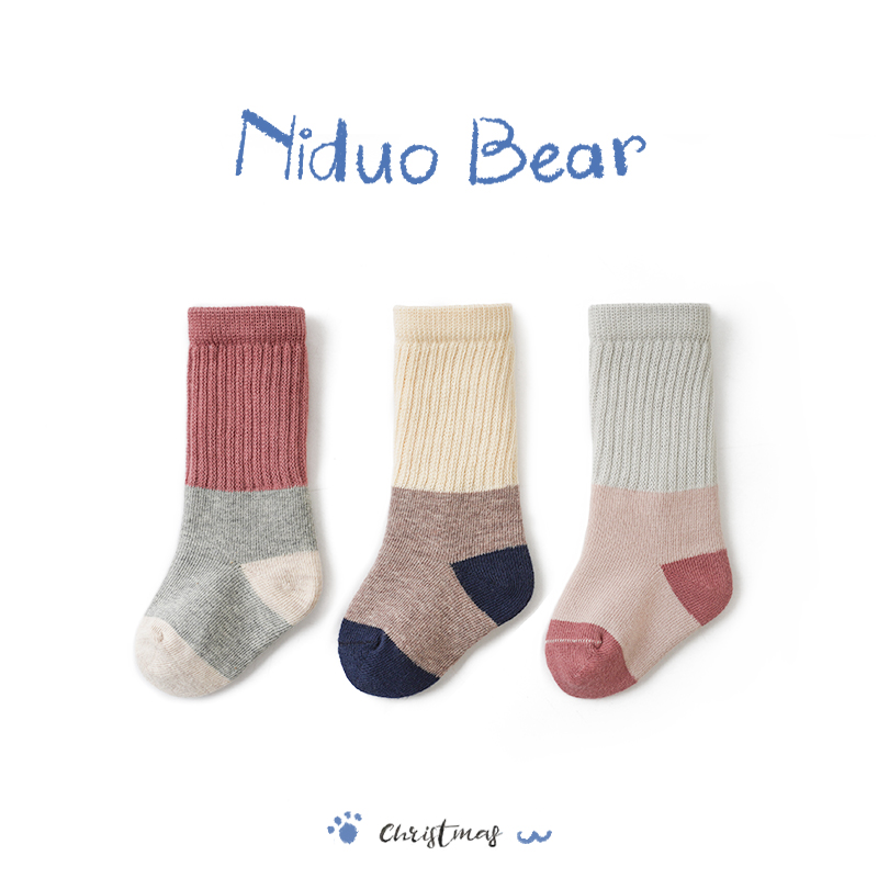 Nido bear baby socks spring and autumn cotton children's socks autumn and winter in the middle of the long leg baby socks pile socks half socks