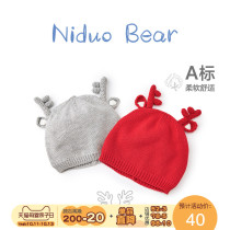 Nidal bear childrens hat wool hat knitted autumn and winter baby hat Red New Year cute male and female baby