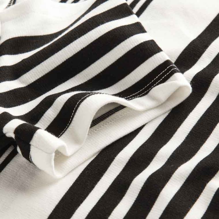 莫丽菲尔 2015夏新款 黑白条纹印花短袖露肩连衣裙70003860