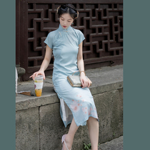 Welfare) love summer) retro Republic of China style Daily short sleeve one-piece cheongsam skirt two-color QP144