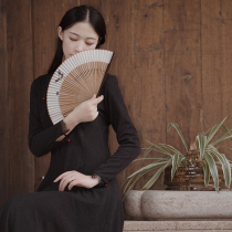 Chinese style designer original autumn and winter new stand-up collar long-sleeved lace jacquard cheongsam knitted dress