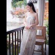 Xiaogong) Flower Ruo Pity) Retro Han element silk print Georgette pleated skirt improved Hanfu dress