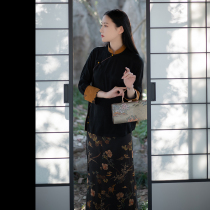 Xiaogong) Tuberose jade)Chinese retro Zen tea suit copper ammonia silk stitching Xiangyun yarn top SY221