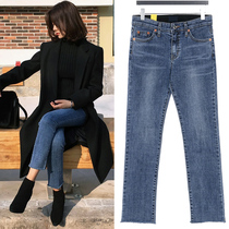2020 Spring chic soft girl straight jeans female nine points students elastic eight points ins Super fire pants women