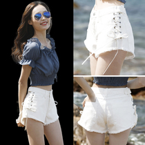 White Shorts Women Summer 2019 New Korean Tassel Side Ribbon Student Loose Slim Denim Shorts Women Hot Pants