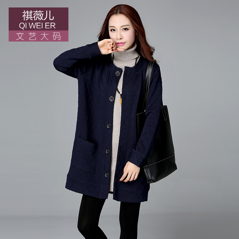 Special offer autumn and winter large size women's clothing fat sister Korean version thinner 200 catties upper clothes mid-length cardigan jacket female