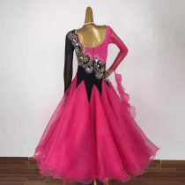 Modern Dance Competition Skirt Black and Red with National Standard Dance Performance Clothing Waltz Performance Baltic Dance Grand Dress Plus Diamond