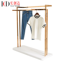 Stainless steel rose gold clothing island rack Mall floor hanger high and low splicing clothing display rack